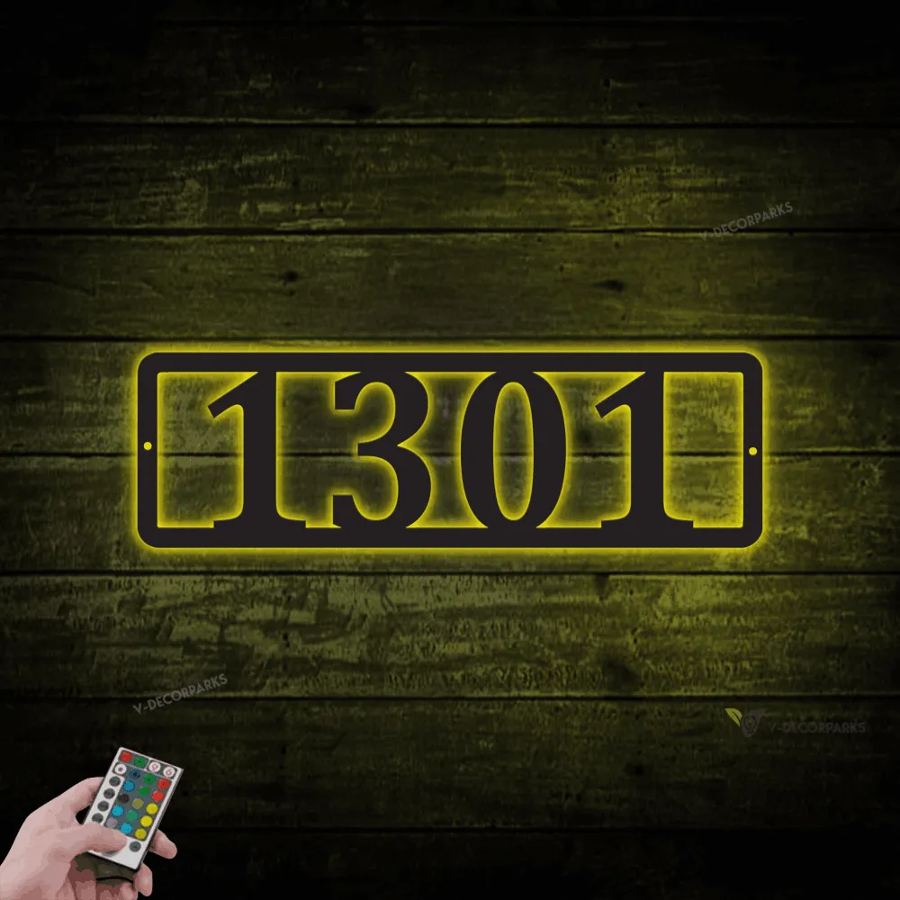 Personalized Minimalist Classic Address Metal Sign With Led Lights, Custom House Number Wall Art For Home Decor, Housewarming, New Home Gift