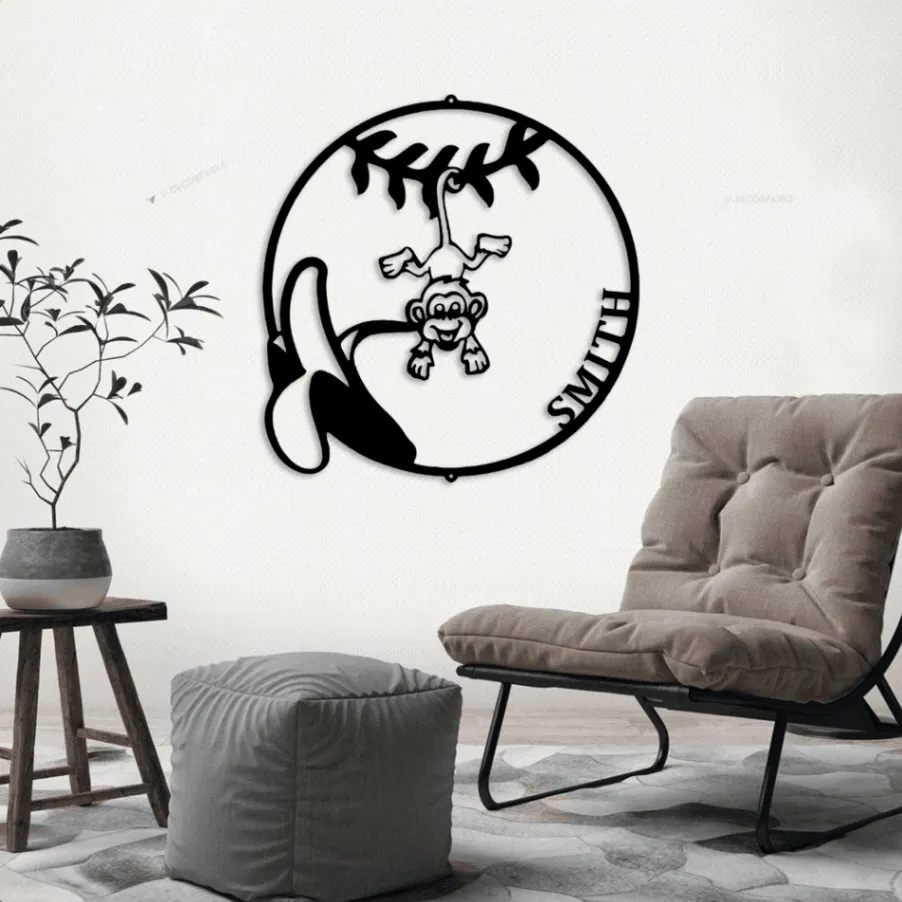 Personalized Monkey Led Lights Monogram Steel Sign, Our Little Monkey Monogram Wall Sign Door Hanger Kids Room Decor Nursery Decor