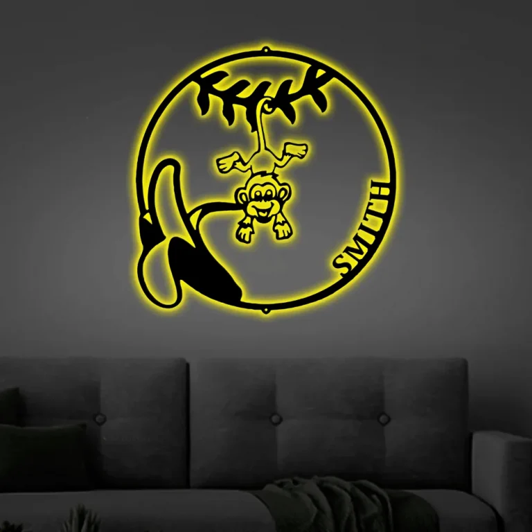 Personalized Monkey Led Lights Monogram Steel Sign, Our Little Monkey ...
