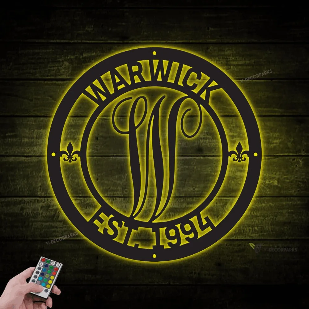 Personalized Monogram Metal Sign With Led Lights, Custom Name Metal Art For House Decor, New Home, Housewarming, Wedding, Mother's Day Gift