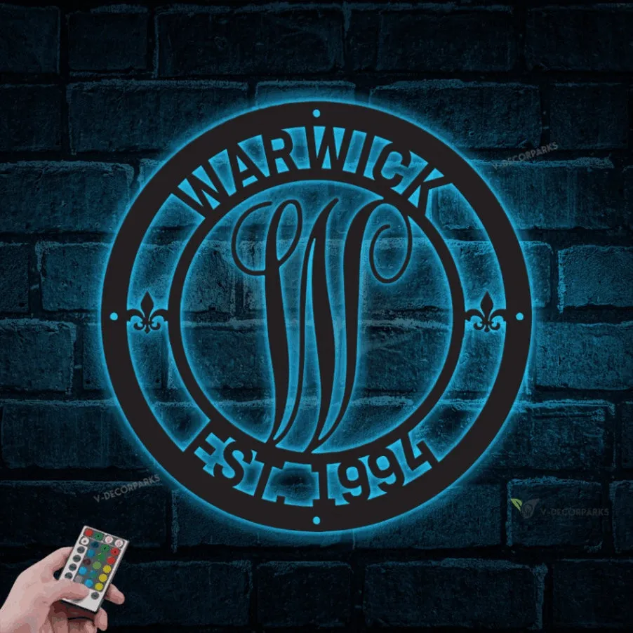 Personalized Monogram Metal Sign With Led Lights, Custom Name Metal Art For House Decor, New Home, Housewarming, Wedding, Mother's Day Gift