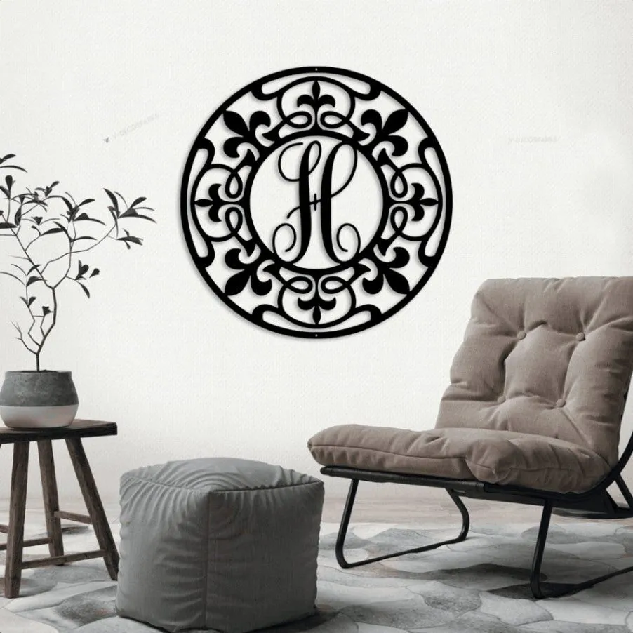 Personalized Monogram With Led Lights, Fleur De Lis Monogram, Circle Monogram, Fleur De Lis Art, New Orleans Decor, Metal Wall Art, Housewarming Gift