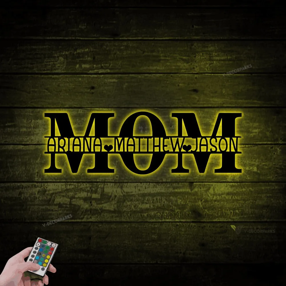 Personalized Mother Metal Wall Art With Led Lights, Mom Sign With Custom Children Name For Decor, Mother's Day, Birthday Gift For Mom, Mum1