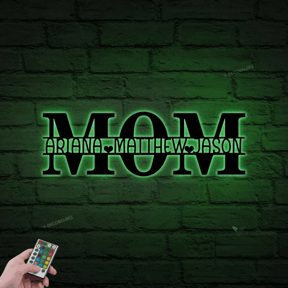 Personalized Mother Metal Wall Art With Led Lights, Mom Sign With Custom Children Name For Decor, Mother's Day, Birthday Gift For Mom, Mum1