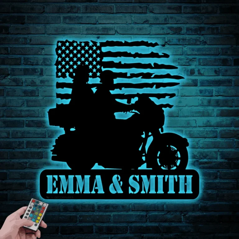 Personalized Motorcycle Couple Metal Sign With Led Lights, Motorcycle Couple Wall Decor Biker Couple