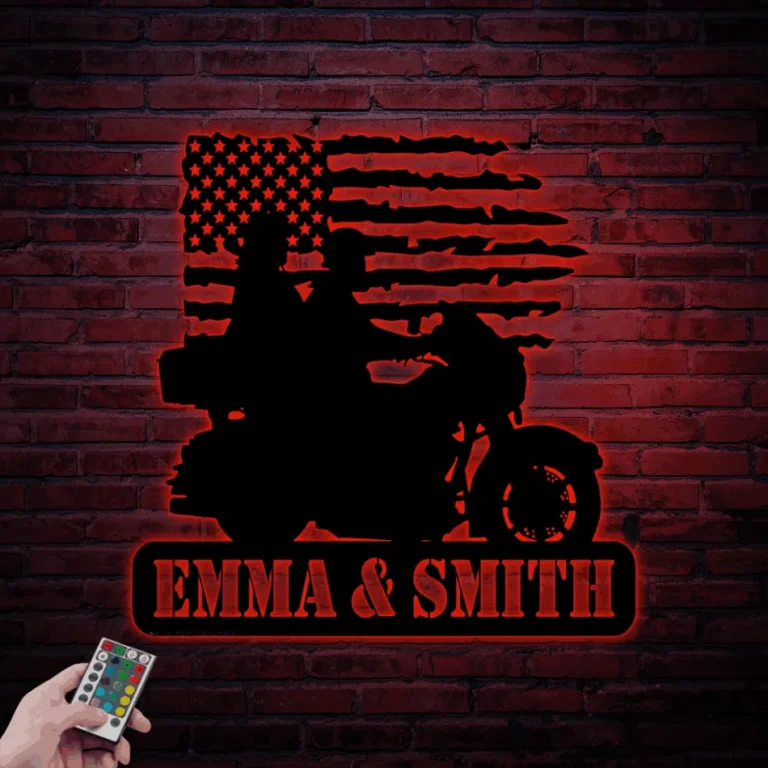 Personalized Motorcycle Couple Metal Sign With Led Lights, Motorcycle Couple Wall Decor Biker Couple