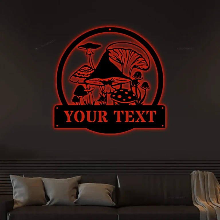 Personalized Mushrooms Monogram Metal Sign Art With Led Lights, Custom Mushrooms Metal Sign, Mushrooms Sign Decoration For Living Room