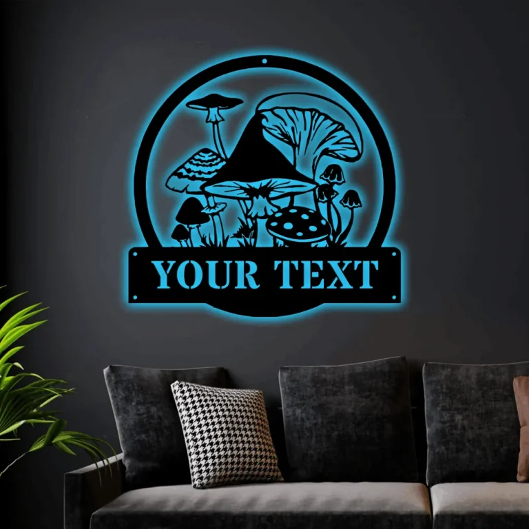 Personalized Mushrooms Monogram Metal Sign Art With Led Lights, Custom Mushrooms Metal Sign, Mushrooms Sign Decoration For Living Room