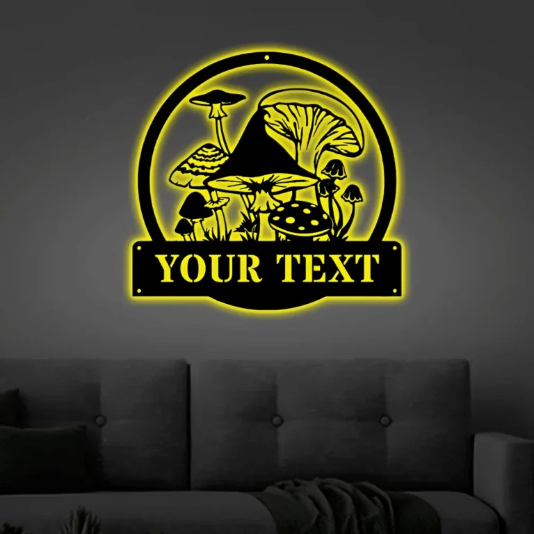 Personalized Mushrooms Monogram Metal Sign Art With Led Lights, Custom Mushrooms Metal Sign, Mushrooms Sign Decoration For Living Room