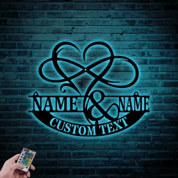 Personalized Name Sign Metal Heart And Infinity Sign With Led Lights, Wedding Welcome Sign, Custom Family Established Sign, Family Name Sign