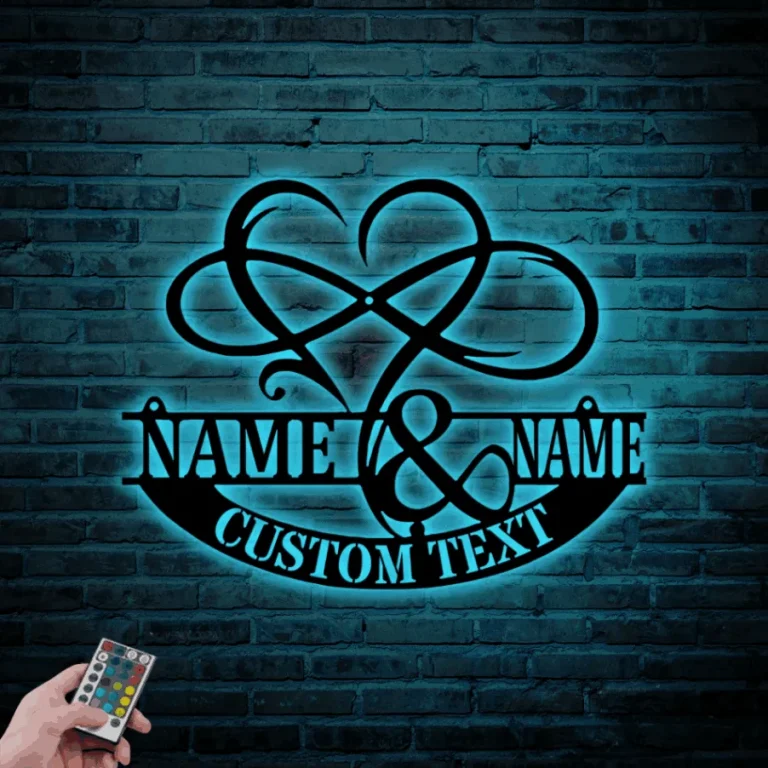 Personalized Name Sign Metal Heart And Infinity Sign With Led Lights, Wedding Welcome Sign, Custom Family Established Sign, Family Name Sign