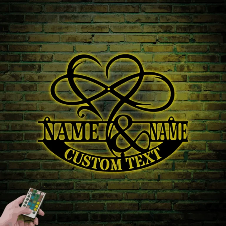 Personalized Name Sign Metal Heart And Infinity Sign With Led Lights, Wedding Welcome Sign, Custom Family Established Sign, Family Name Sign