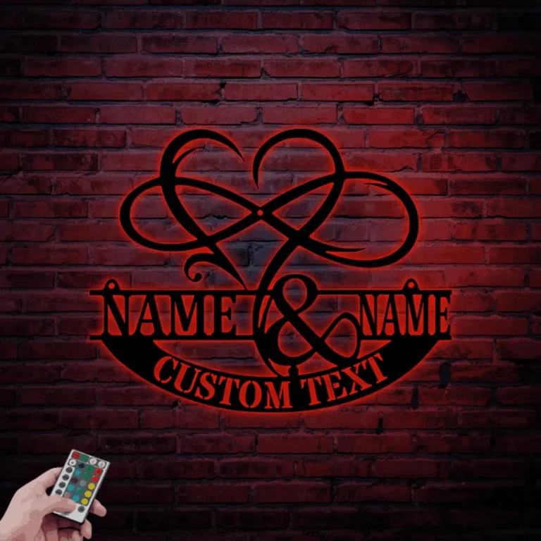 Personalized Name Sign Metal Heart And Infinity Sign With Led Lights, Wedding Welcome Sign, Custom Family Established Sign, Family Name Sign