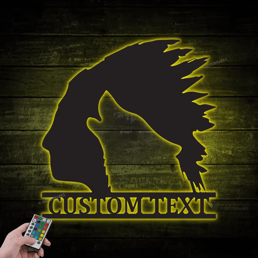 Personalized Native American With Wolf Metal Wall With Led Lights, Wolf Wall Art, Native American Wall Decor, Wildlife Decor, Interior Decor