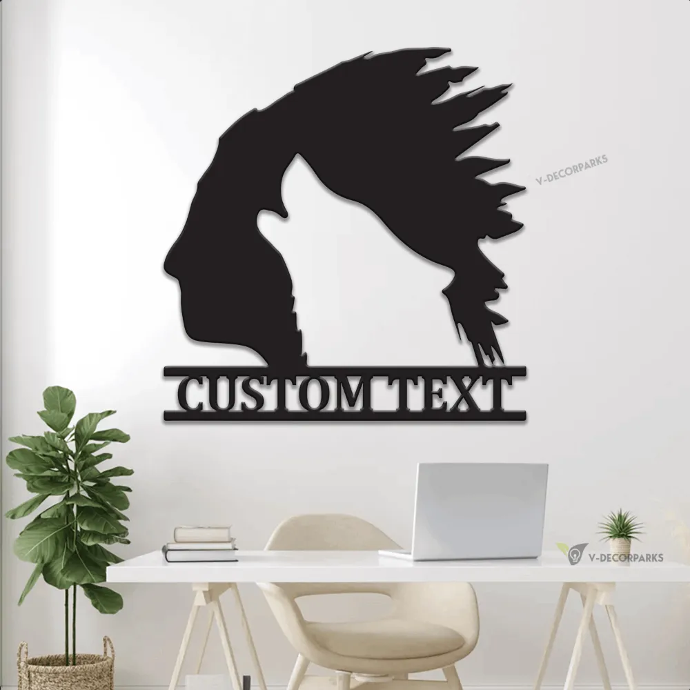 Personalized Native American With Wolf Metal Wall With Led Lights, Wolf Wall Art, Native American Wall Decor, Wildlife Decor, Interior Decor