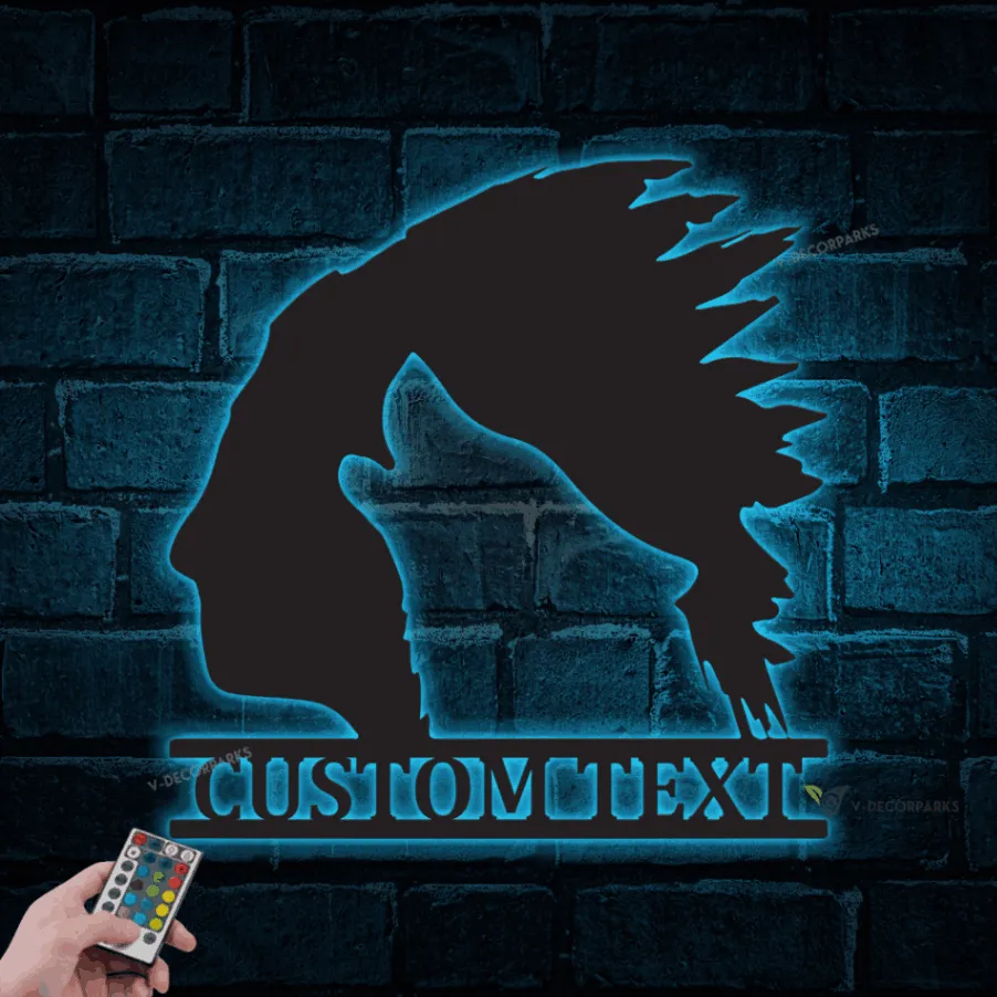 Personalized Native American With Wolf Metal Wall With Led Lights, Wolf Wall Art, Native American Wall Decor, Wildlife Decor, Interior Decor