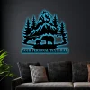 Personalized Nature Wildlife Mountain Bear Family Metal Sign, Custom Bear Led Lights Wall Art, Bears Steel Sign Monogram, Bears Wall Decor Metal Sign