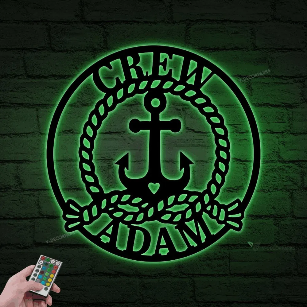 Personalized Nautical Anchor Metal Wall With Lights, Anchor Metal Wall Art, Custom Crew Name Sign, Anchor Metal Wall Decor, Beach Decor