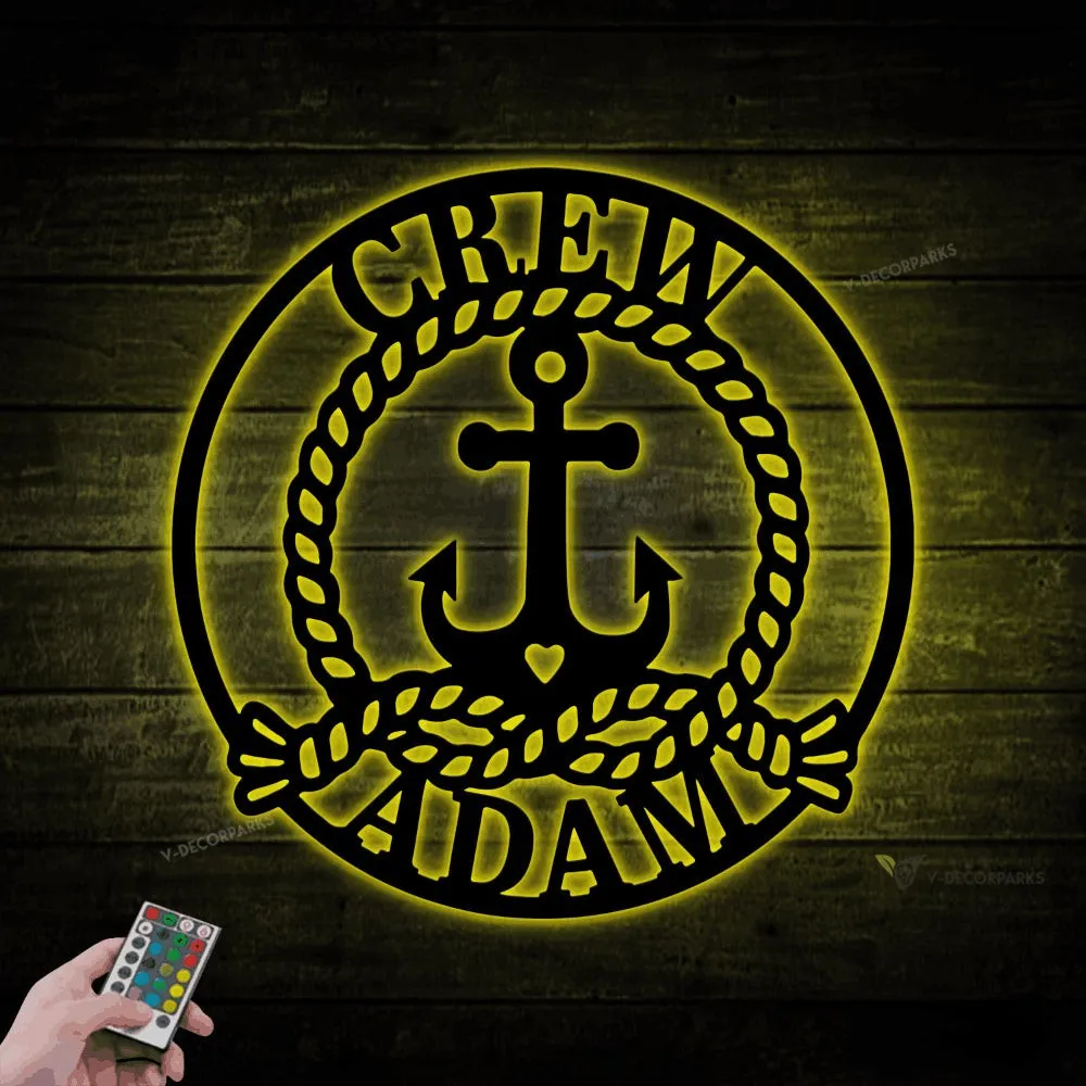 Personalized Nautical Anchor Metal Wall With Lights, Anchor Metal Wall Art, Custom Crew Name Sign, Anchor Metal Wall Decor, Beach Decor