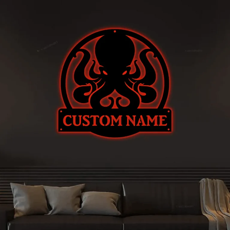 Personalized Octopus Metal Sign Art With Led Lights, Custom Octopus Metal Sign, Octopus Gifts Funny, Hobbie Gift, Animal Custom