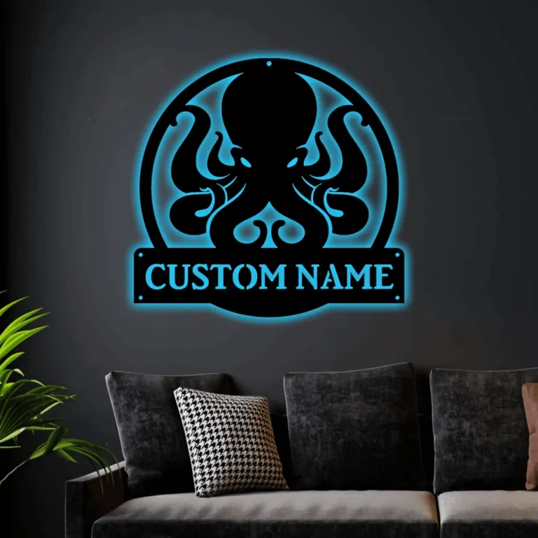 Personalized Octopus Metal Sign Art With Led Lights, Custom Octopus Metal Sign, Octopus Gifts Funny, Hobbie Gift, Animal Custom