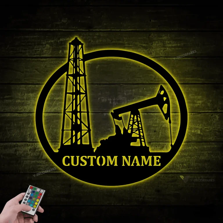 Personalized Oil Rig Metal Sign With Led Lights, Oil Field Custom Metal Sign, Driller Metal Custom Name Gift, Oil Field Worker Metal Wall Art