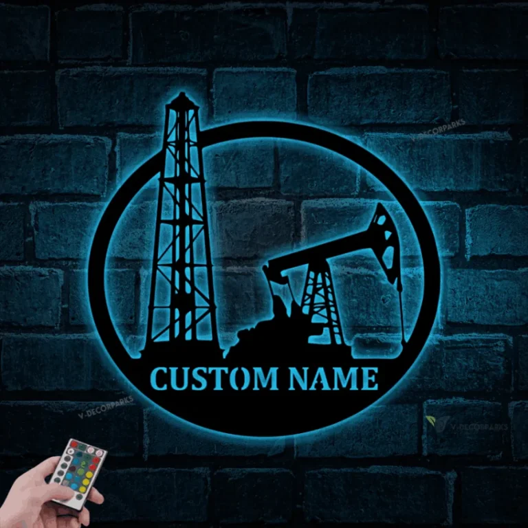 Personalized Oil Rig Metal Sign With Led Lights, Oil Field Custom Metal Sign, Driller Metal Custom Name Gift, Oil Field Worker Metal Wall Art