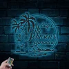 Personalized Palm Trees Beach Island Flower Metal Sign Led Lights, Hawaiian Flower Scene, Tropical Island, Poolside Paradise, Metal Wall Art