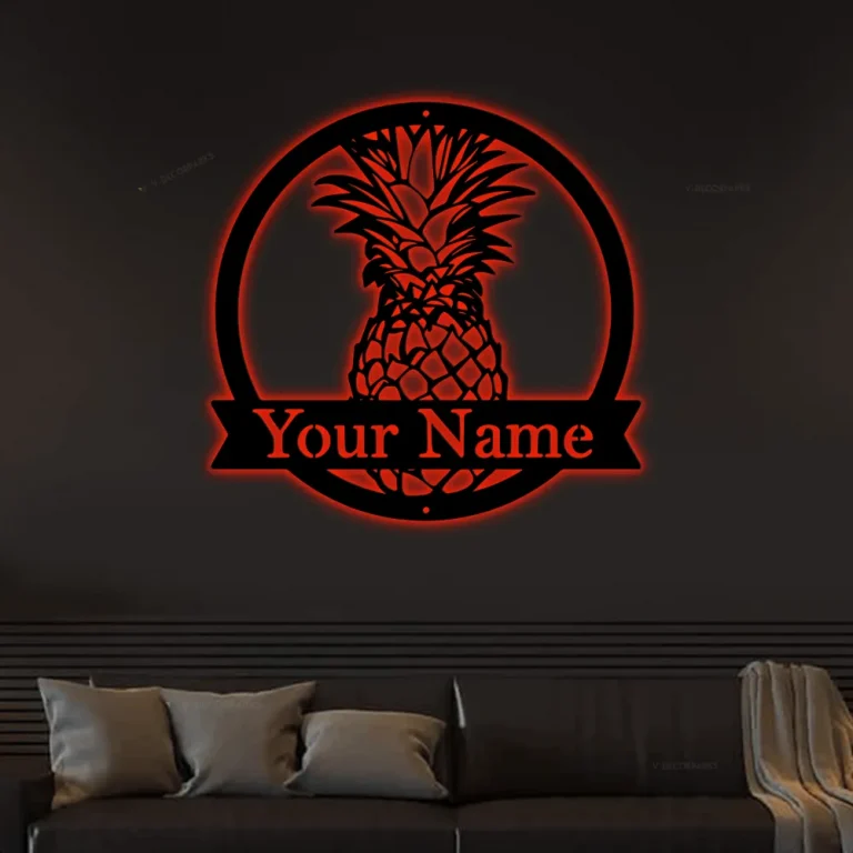 Personalized Pineapple Metal Sign With Led Lights, Housewarming Gift - Personalized Metal Sign, Custom Metal Decor, Metal Sign, Pineapple Decor