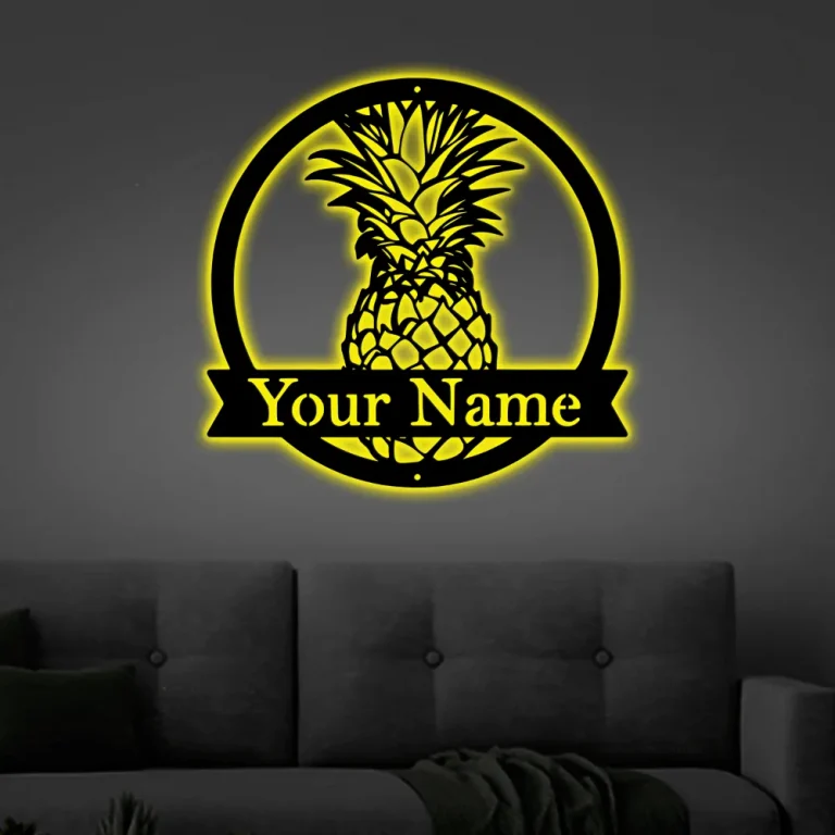 Personalized Pineapple Metal Sign With Led Lights, Housewarming Gift - Personalized Metal Sign, Custom Metal Decor, Metal Sign, Pineapple Decor