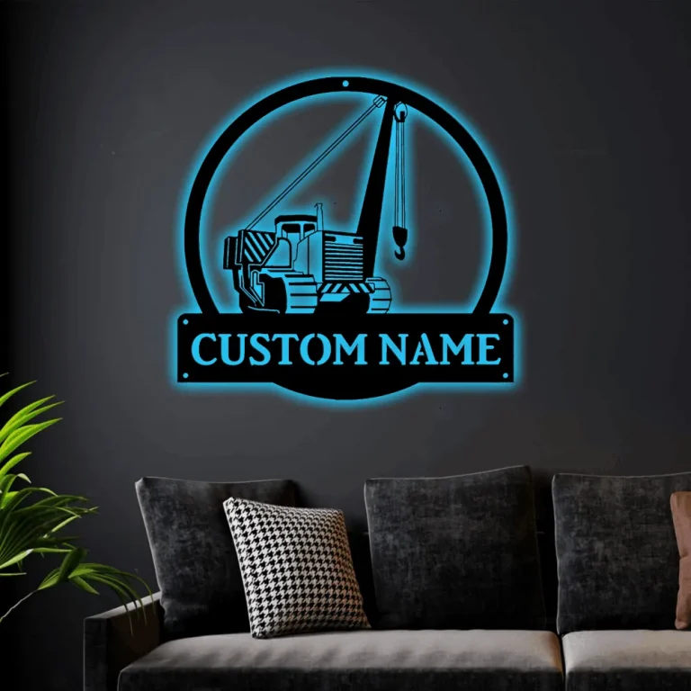 Personalized Pipelayer With Operator Monogram Metal Sign Art With Led Lights, Pipelayer Monogram Metal Sign Operator Lover Sign Decoration