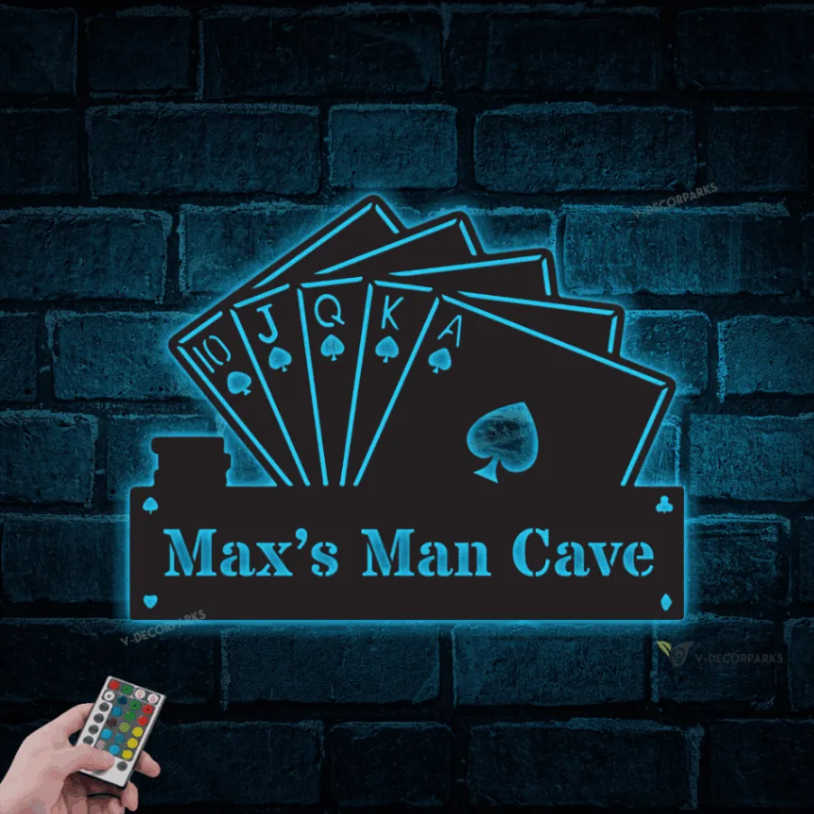 Personalized Poker Metal Wall With Led Lights, Royal Flush Metal Wall Art, Poker Hand Wall Decor, Game Room Decor, Man Cave Decor, Poker Room
