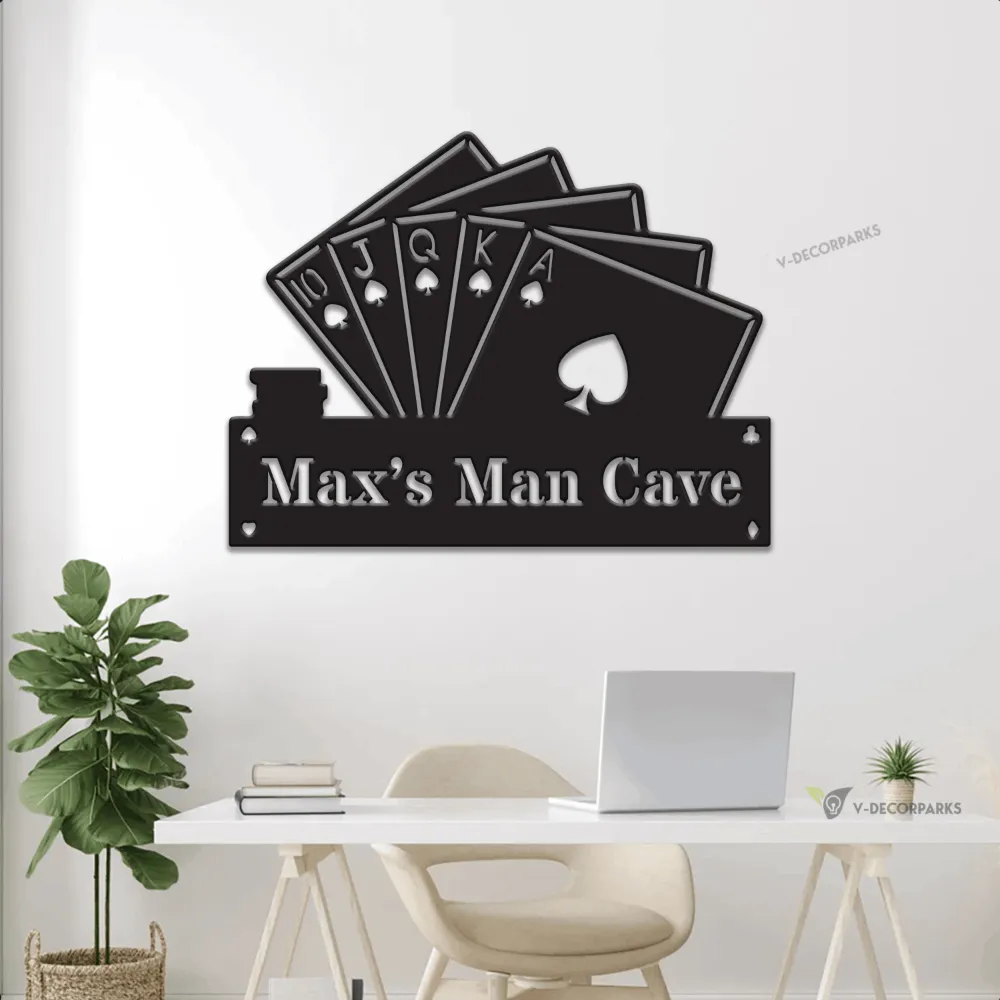 Personalized Poker Metal Wall With Led Lights, Royal Flush Metal Wall Art, Poker Hand Wall Decor, Game Room Decor, Man Cave Decor, Poker Room