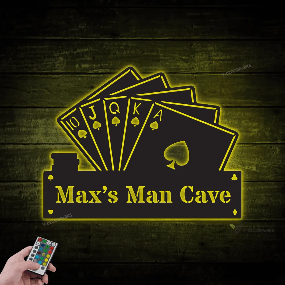 Personalized Poker Metal Wall With Led Lights, Royal Flush Metal Wall Art, Poker Hand Wall Decor, Game Room Decor, Man Cave Decor, Poker Room