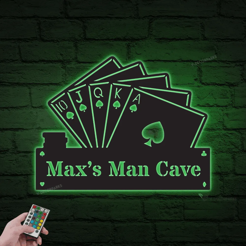 Personalized Poker Metal Wall With Led Lights, Royal Flush Metal Wall Art, Poker Hand Wall Decor, Game Room Decor, Man Cave Decor, Poker Room