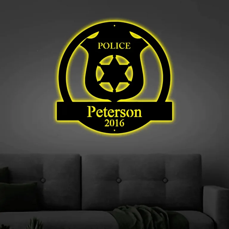 Personalized Police Sign For Home With Led Lights, Metal Wall Art, Police Officer Gifts For Men, Metal Sign Police Badge, Fathers Day Gift