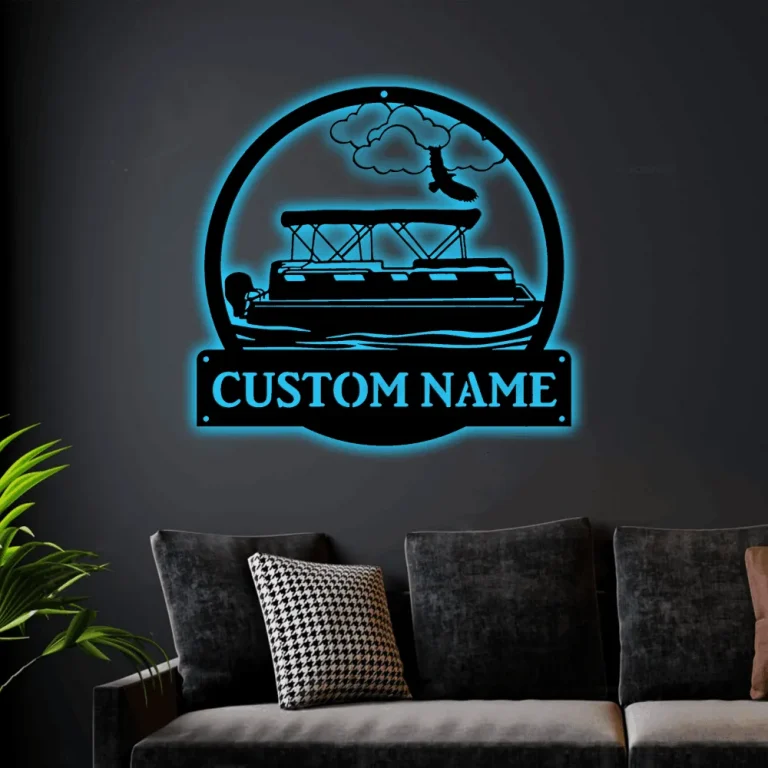 Personalized Pontoon Boat Metal Sign Art With Led Lights, Custom Pontoon Boat Monogram Metal Sign, Pontoon Boat Gifts, Job Gift, Home Decor