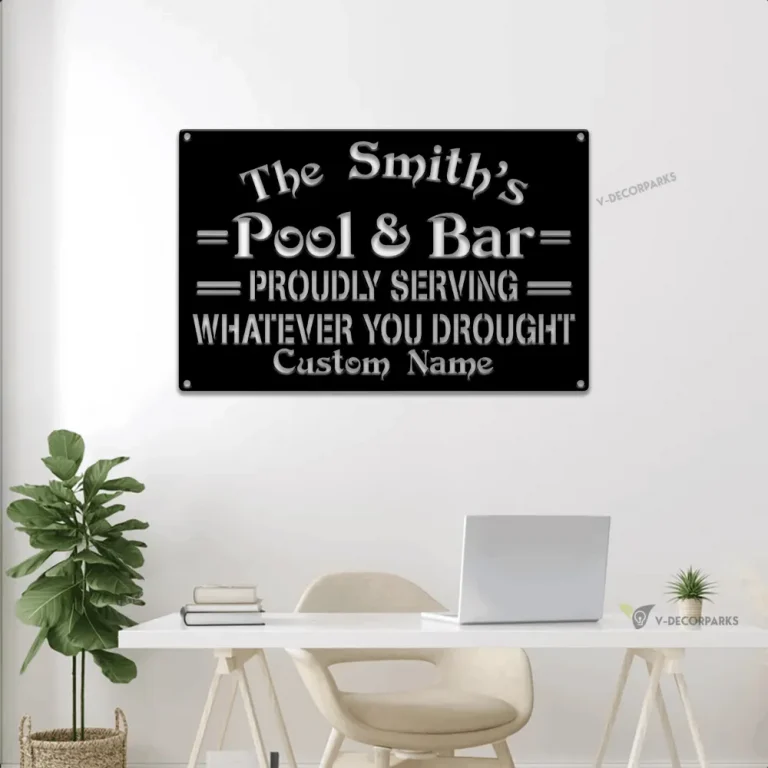 Personalized Pool And Bar Sign With Led Lights, Pool Led Sign, Bar Decor, Pool Signs For Outdoor, Swimming Pool Sign, Family Pool Decor
