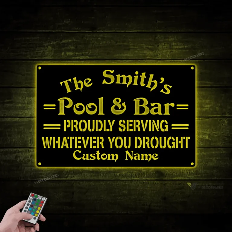 Personalized Pool And Bar Sign With Led Lights, Pool Led Sign, Bar Decor, Pool Signs For Outdoor, Swimming Pool Sign, Family Pool Decor