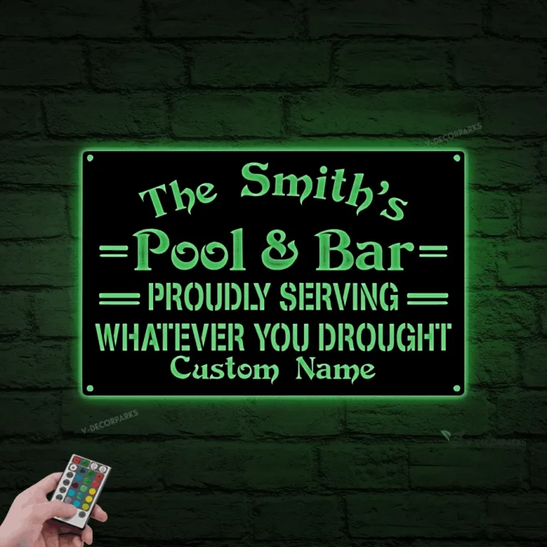 Personalized Pool And Bar Sign With Led Lights, Pool Led Sign, Bar Decor, Pool Signs For Outdoor, Swimming Pool Sign, Family Pool Decor