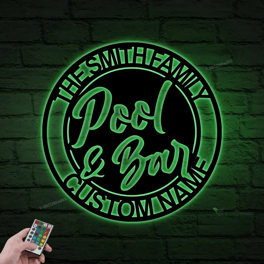 Personalized Pool And Bar Sign With Led Lights, Pool Led Sign, Bar Decor, Swimming Pool Sign, Family Pool Decor, Custom Bar Signs