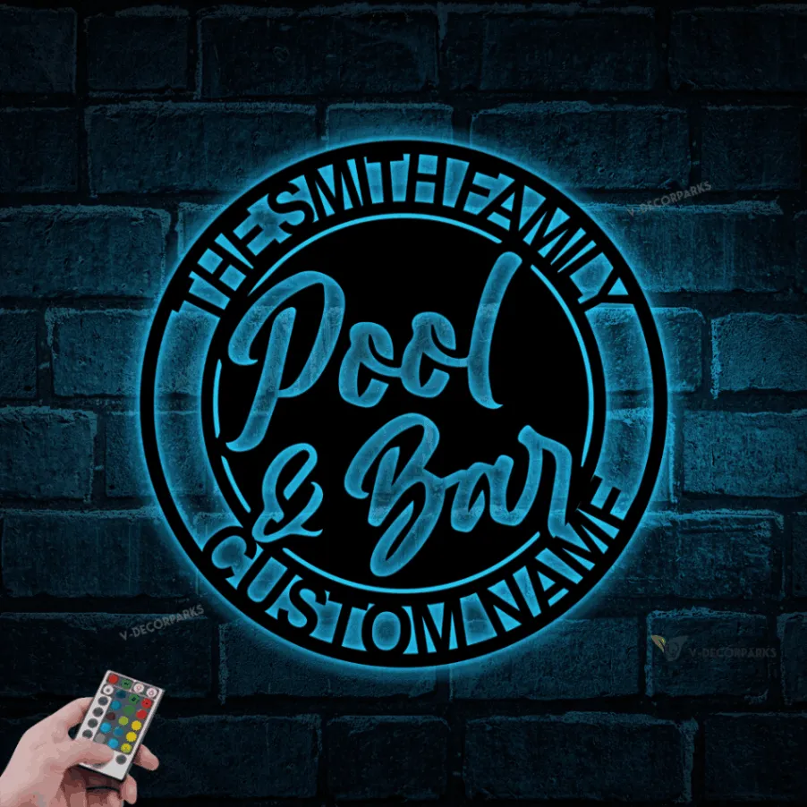 Personalized Pool And Bar Sign With Led Lights, Pool Led Sign, Bar Decor, Swimming Pool Sign, Family Pool Decor, Custom Bar Signs