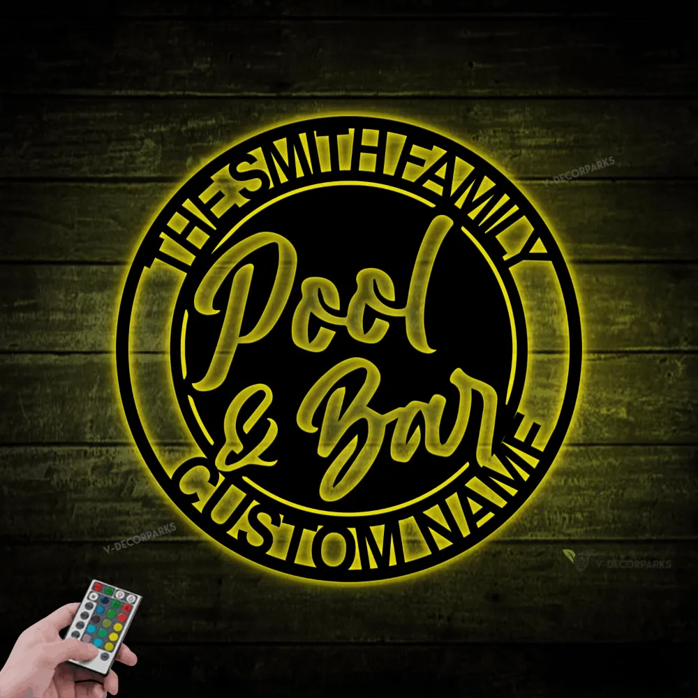 Personalized Pool And Bar Sign With Led Lights, Pool Led Sign, Bar Decor, Swimming Pool Sign, Family Pool Decor, Custom Bar Signs