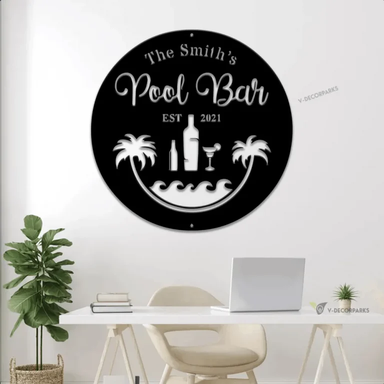 Personalized Pool Bar Metal Wall With Led Lights, Custom Family Name Poolside Metal Sign, Metal Swimming Pool, Backyard Pool Decor