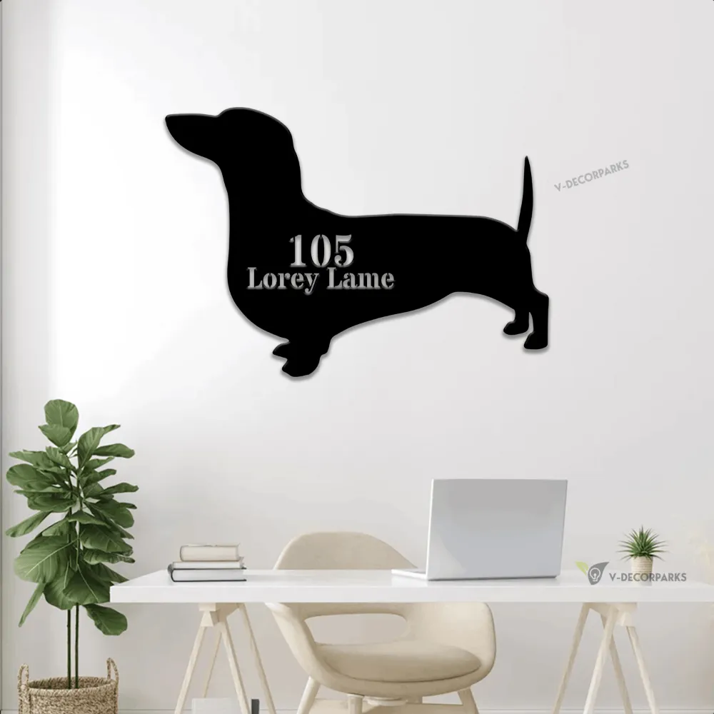 Personalized Porch Metal Sign With Solar Led Lights, Dachshund, Outdoor Decor, Address Sign, Dachshund Lover, Dachshund Address Sign