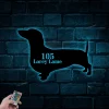 Personalized Porch Metal Sign With Solar Led Lights, Dachshund, Outdoor Decor, Address Sign, Dachshund Lover, Dachshund Address Sign