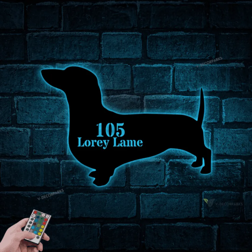 Personalized Porch Metal Sign With Solar Led Lights, Dachshund, Outdoor Decor, Address Sign, Dachshund Lover, Dachshund Address Sign