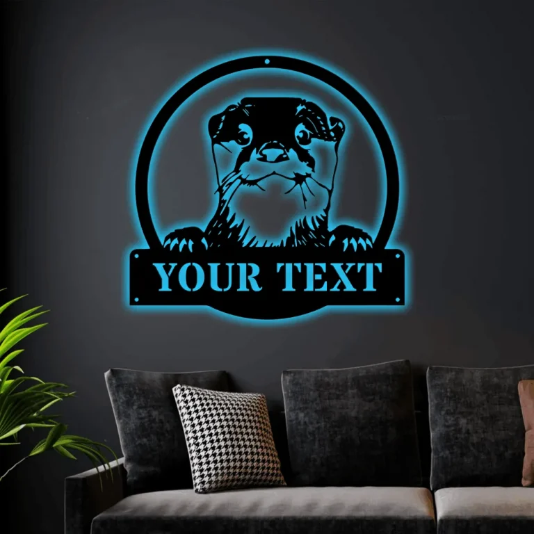 Personalized River Otter Metal Sign Art With Led Lights, Custom Otter Metal Sign, Personalized Otter Sign, Birthday Gift, Otter Gifts, Otter Sign