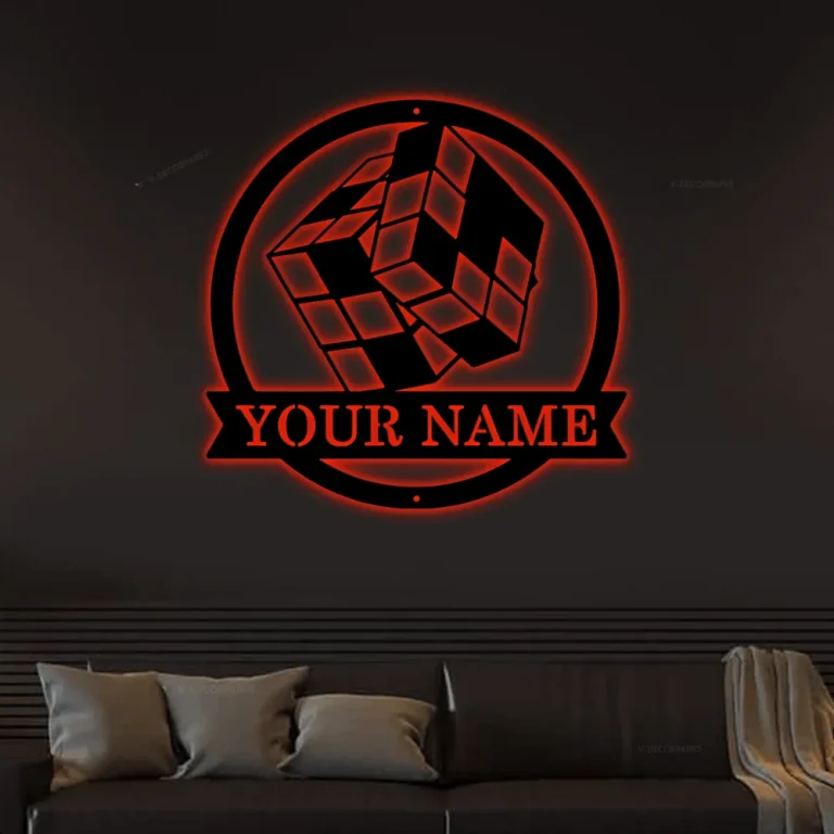 Personalized Rubiks Metal Sign Art With Led Lights, Custom Rubiks Cut Metal Sign Hobbie Gifts Sign Decoration Birthday Gift