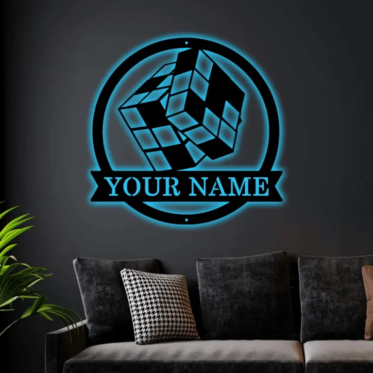 Personalized Rubiks Metal Sign Art With Led Lights, Custom Rubiks Cut Metal Sign Hobbie Gifts Sign Decoration Birthday Gift